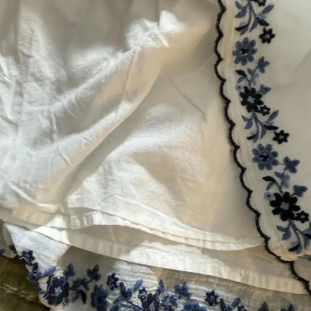 POLO RALPH‎ LAUREN Girls 16 White Gauze Full Pull-on Skirt, Blue Embroidery NWT